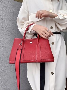 Classic Red Pebbled Tote with Contrast Strap